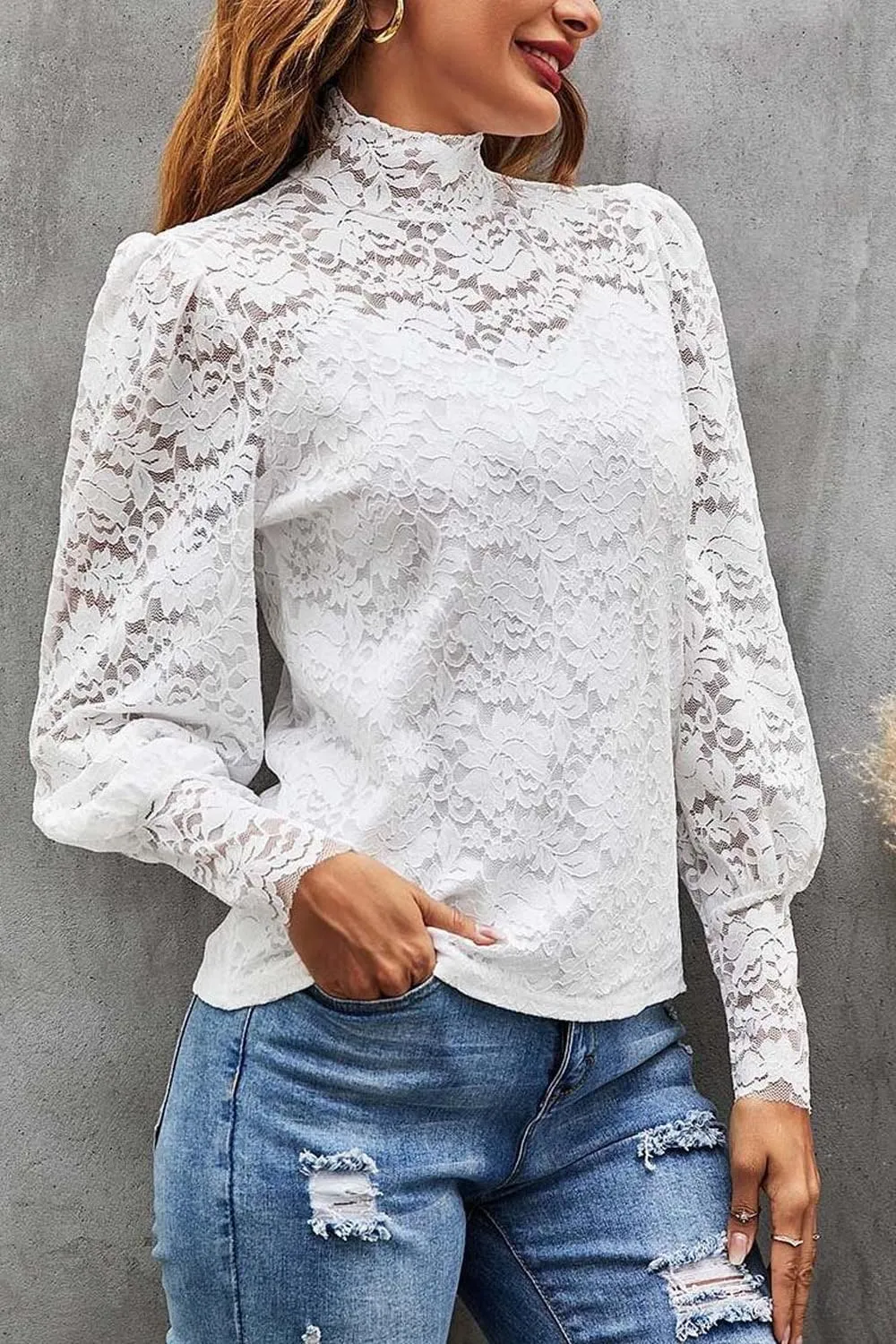 HOTOUCH Womens Lace Tops Sheer Long Sleeve Tops for Women Casual Dressy Blouse Shirt with Camisole 2 PCS Set