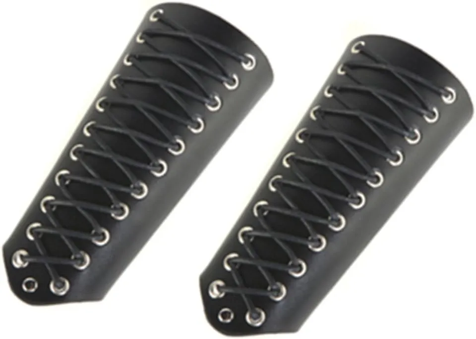 HZMAN 2 Pack Unisex Faux Back Leather Gauntlet Wristband Wide Bracer Arm Armor Cuff