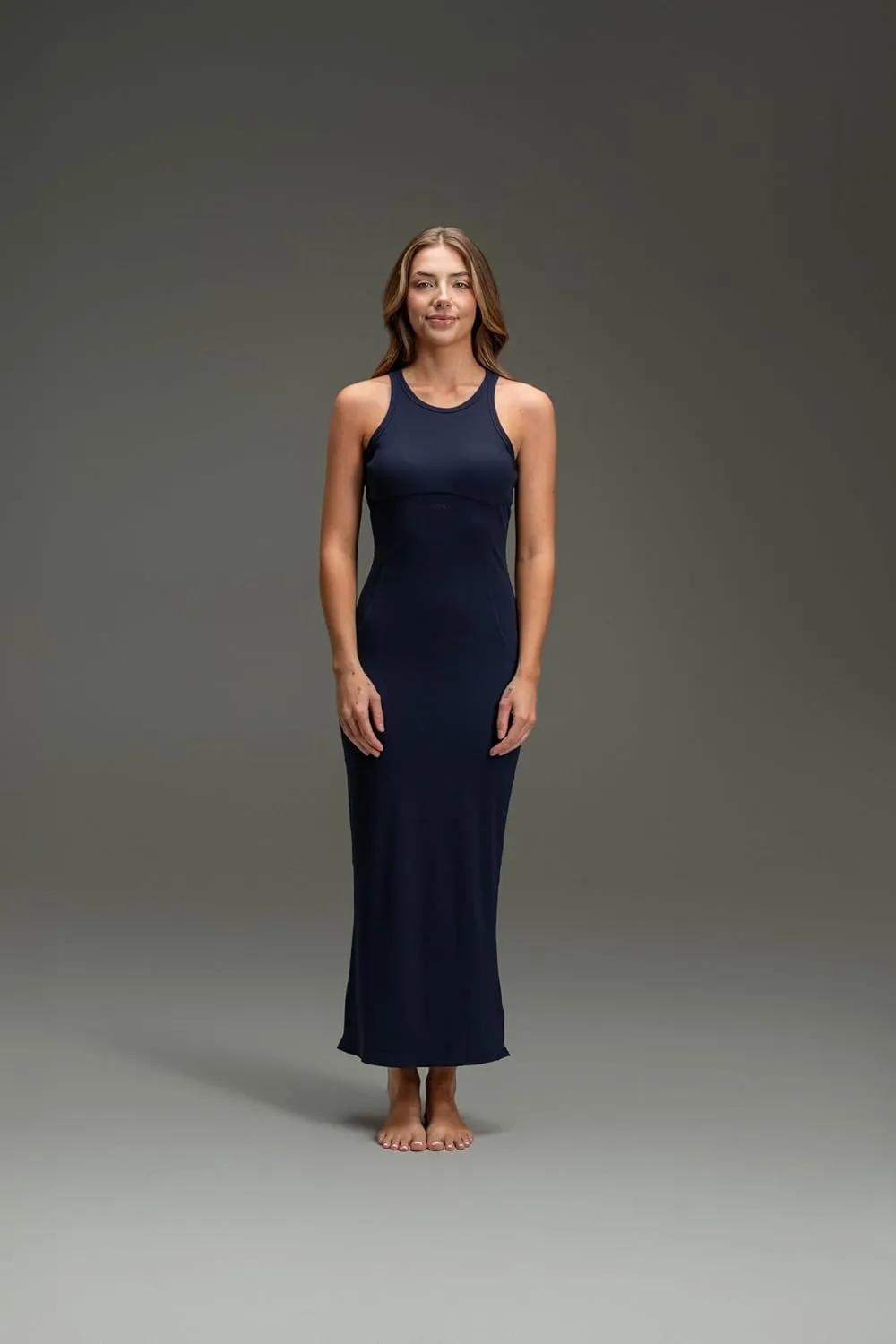 Kamo Fitness Bodycon Ribbed Dress for Women  Long Maxi Dress for Lounging or Casual Wear, Crew Neck, Flattering Curve Design