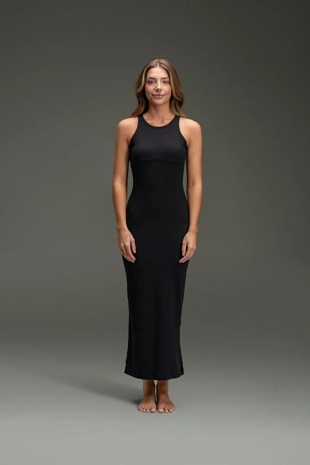 Kamo Fitness Bodycon Ribbed Dress for Women  Long Maxi Dress for Lounging or Casual Wear, Crew Neck, Flattering Curve Design