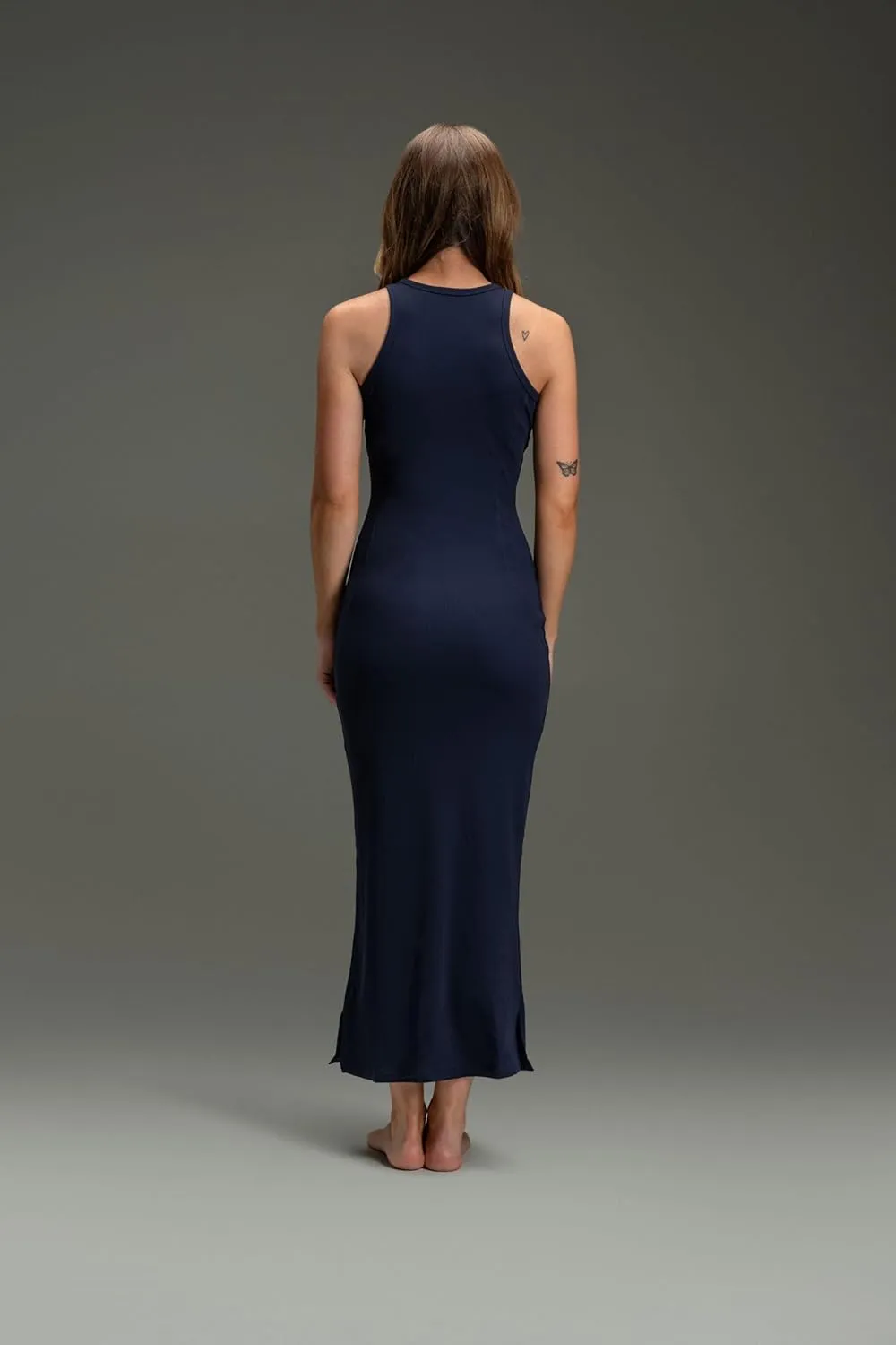 Kamo Fitness Bodycon Ribbed Dress for Women  Long Maxi Dress for Lounging or Casual Wear, Crew Neck, Flattering Curve Design