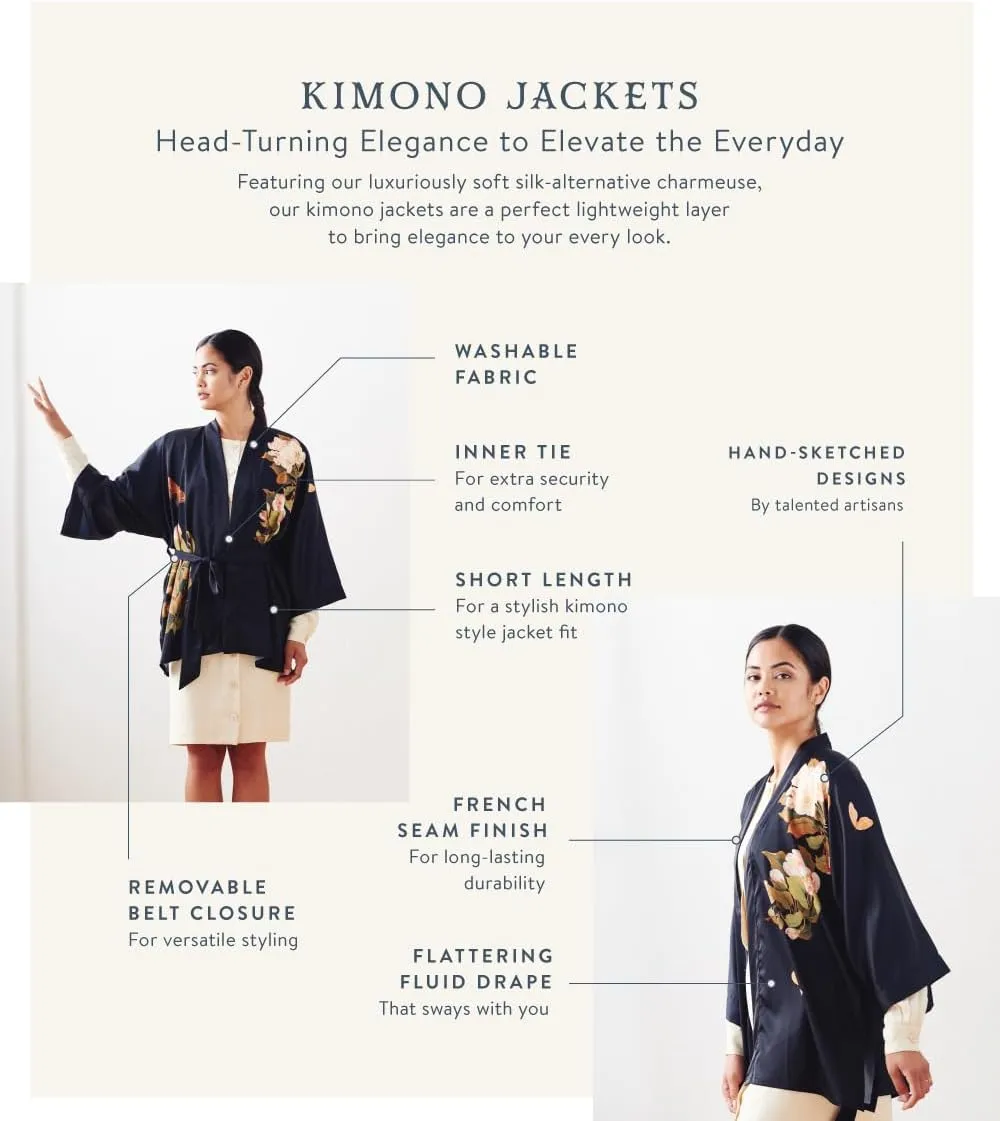 KIM ONO Women's Charmeuse Kimono Jacket - Watercolor Floral