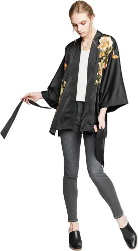 KIM ONO Women's Charmeuse Kimono Jacket - Watercolor Floral