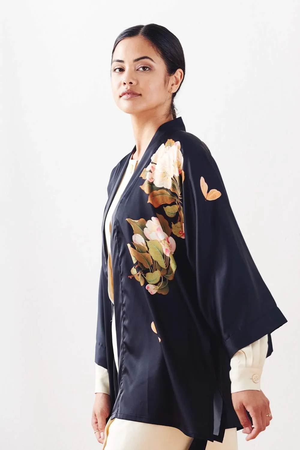 KIM ONO Women's Charmeuse Kimono Jacket - Watercolor Floral