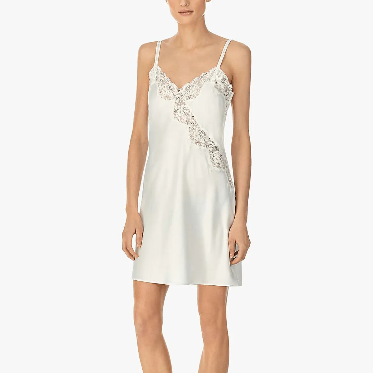 Lauren Ralph Lauren Lace Trim Signature Satin Chemise, Ivory