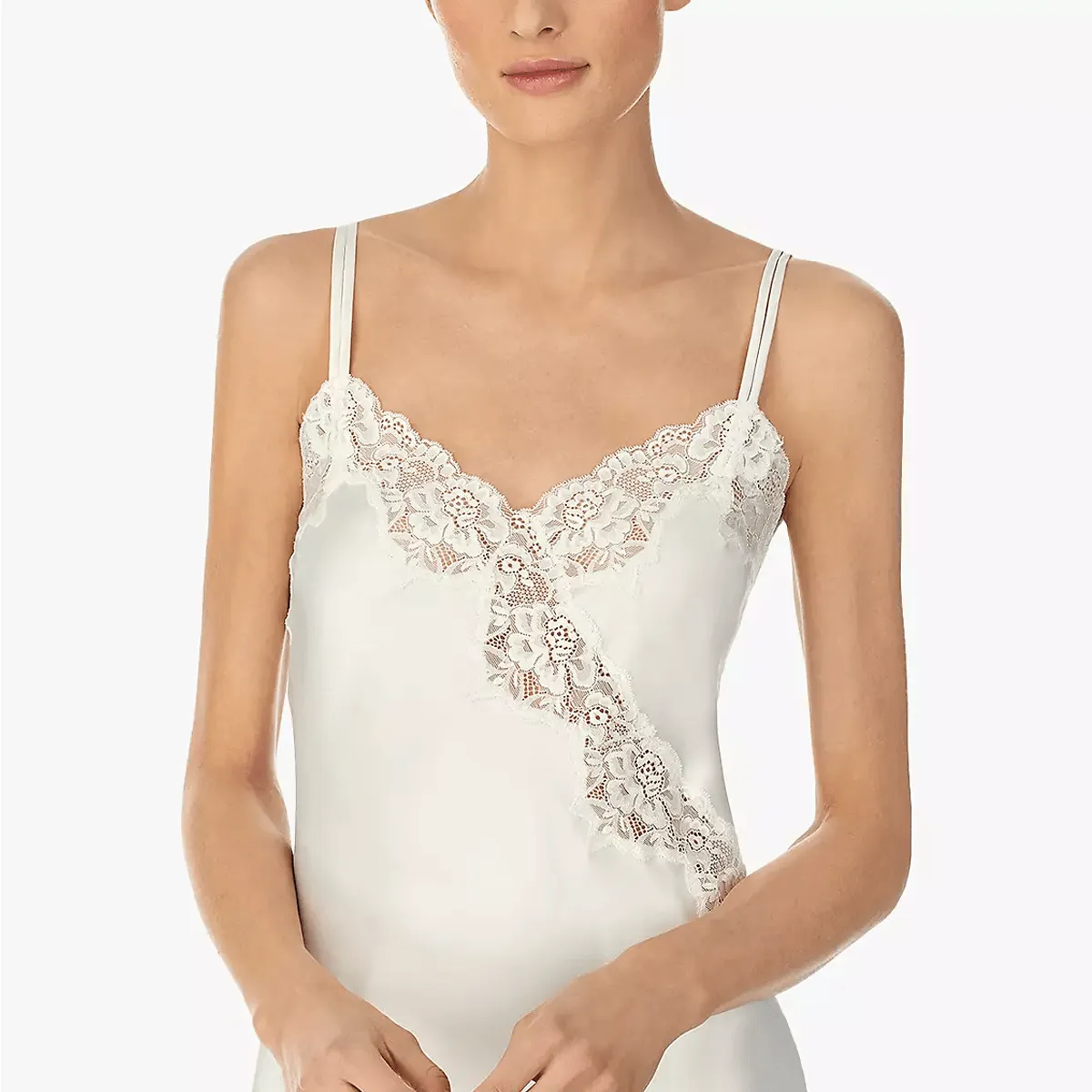 Lauren Ralph Lauren Lace Trim Signature Satin Chemise, Ivory