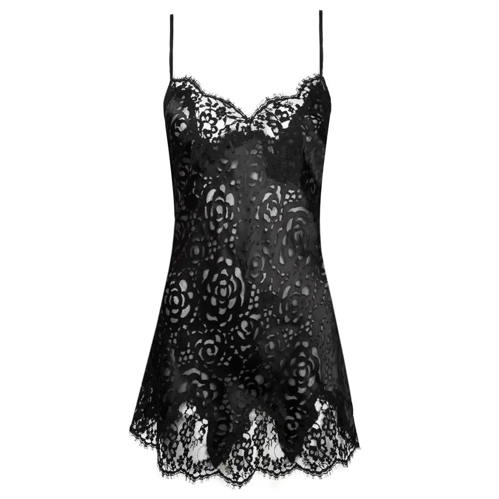 Lise Charmel 'Dressing Floral' Black Silk Babydoll Nightie