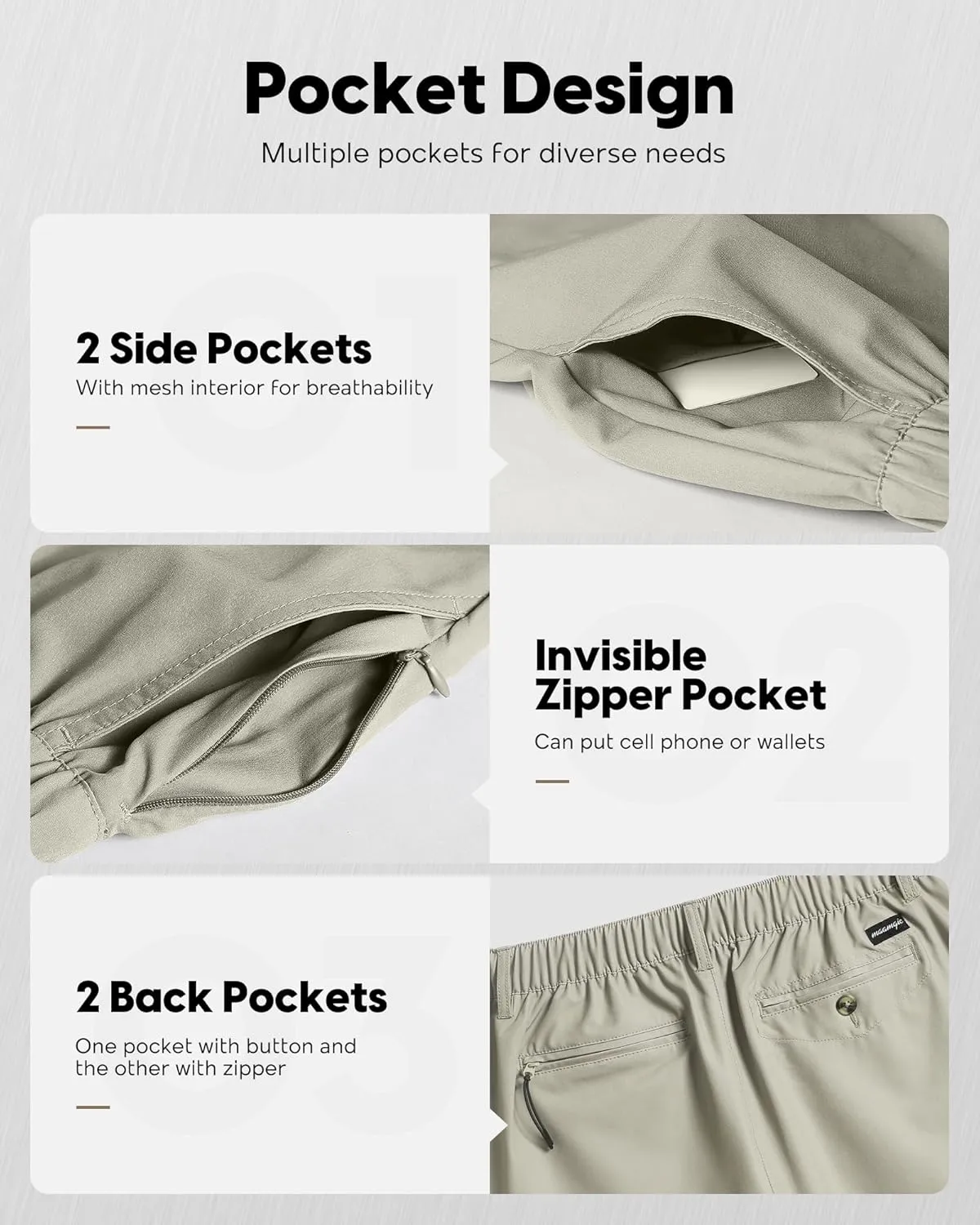 maamgic Men's 5/7 Inch Casual Classic Fit Shorts with Multi-Pocket Quick Dry Sports Shorts