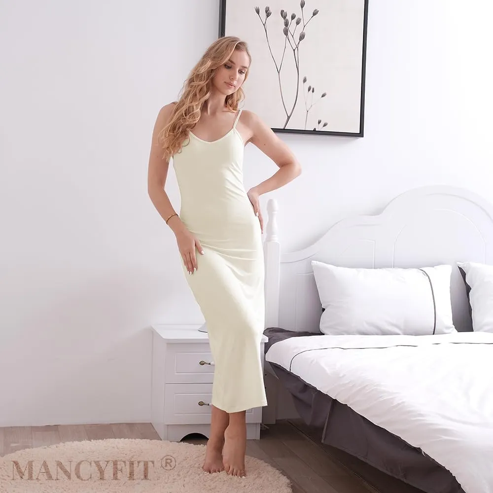 MANCYFIT Long Slips for Under Dresses Full Length Adjustable Spaghetti Strap Nightgown