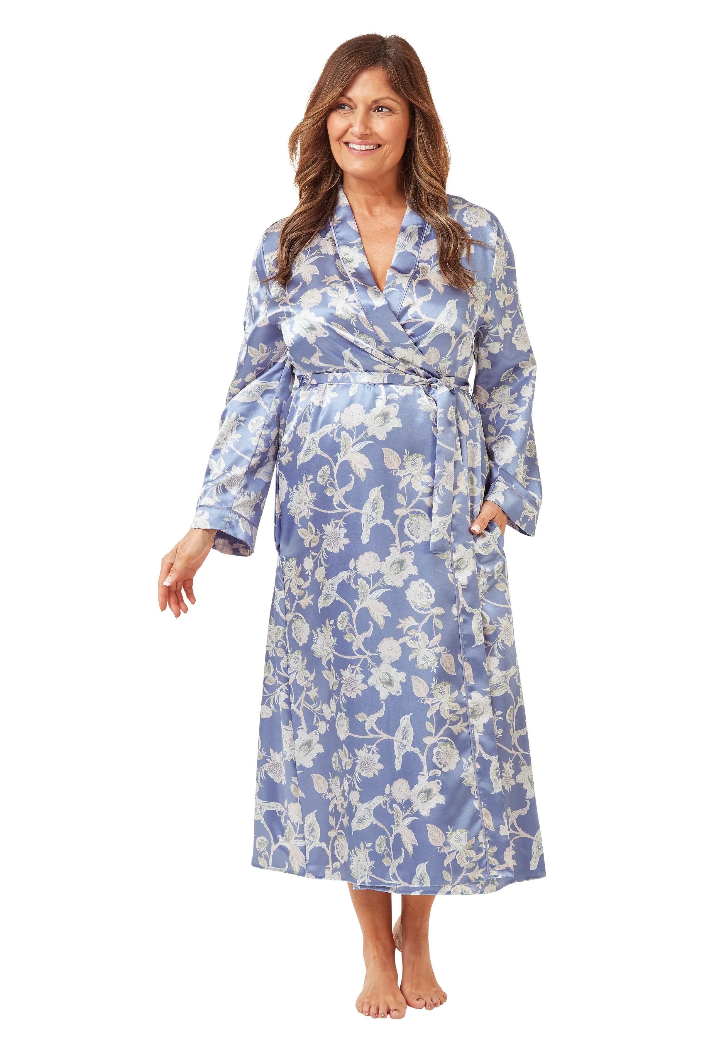 Marlon Long Satin Wrap Floral & Bird Print