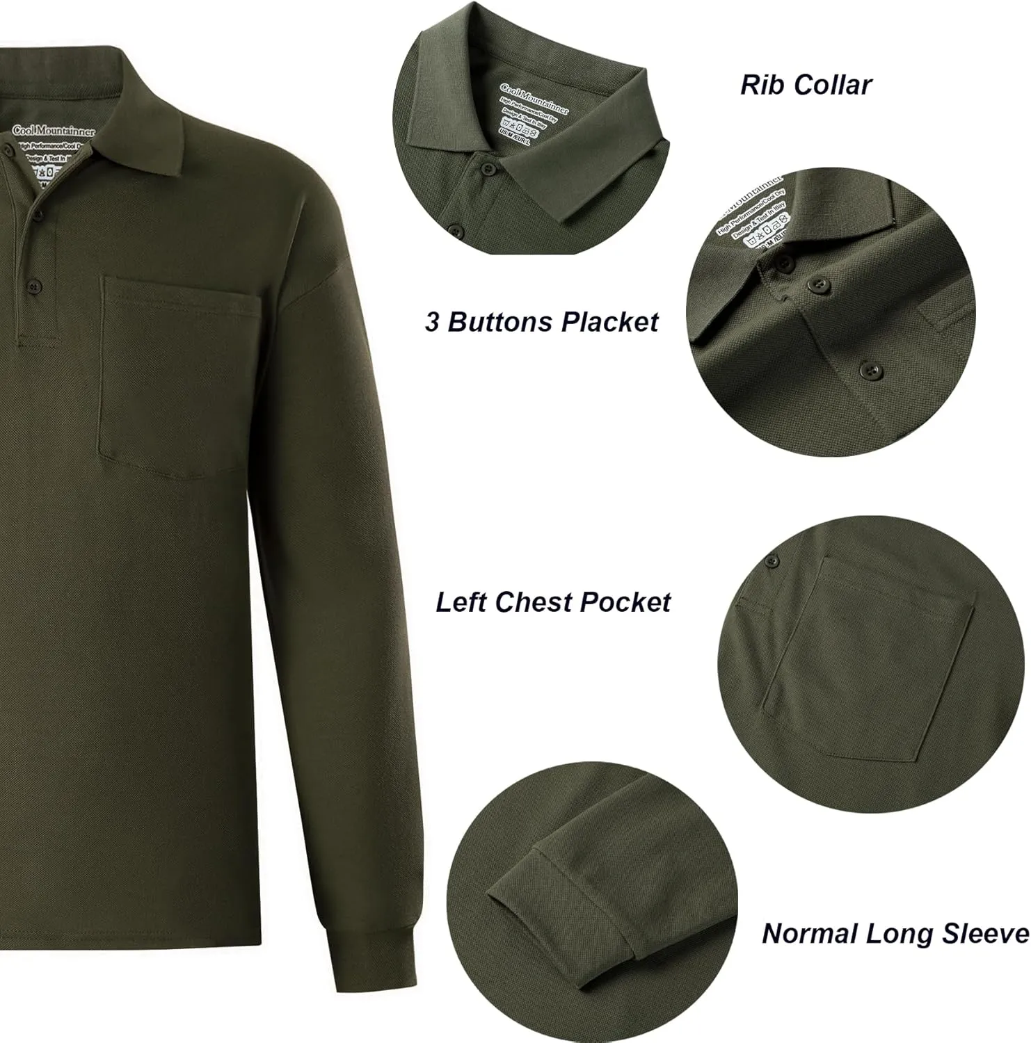Men's Polo Shirts Long Sleeve Classic Quick Dry Moisture Wicking Tactical Golf Shirts for Men with Pocket Causal Athletic