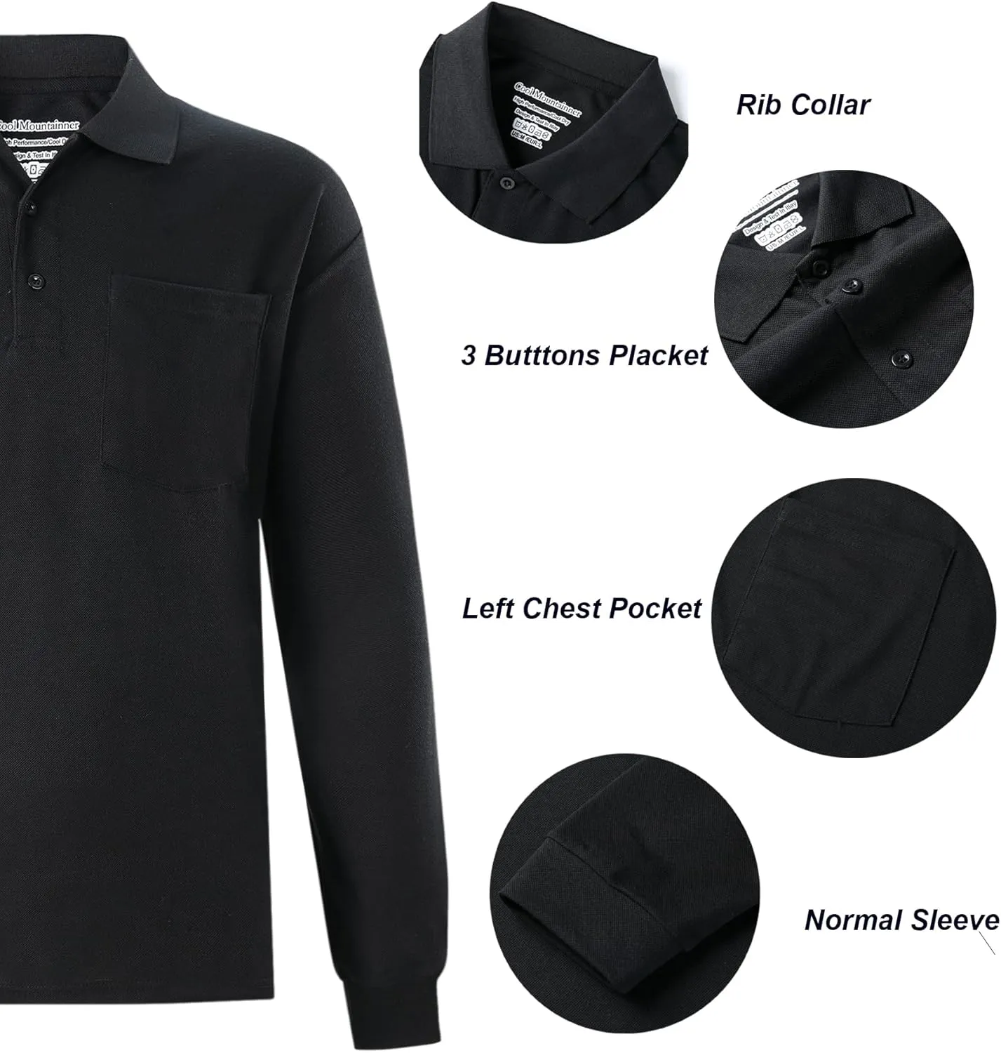 Men's Polo Shirts Long Sleeve Classic Quick Dry Moisture Wicking Tactical Golf Shirts for Men with Pocket Causal Athletic