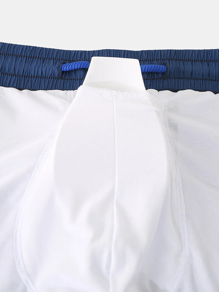 Men's Quick Dry Solid Color Beach Board Shorts with Compression Liner and Drawstring
