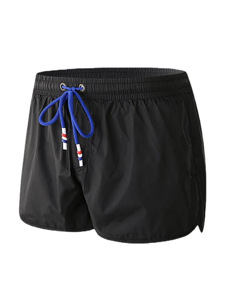 Men's Quick Dry Solid Color Beach Board Shorts with Compression Liner and Drawstring