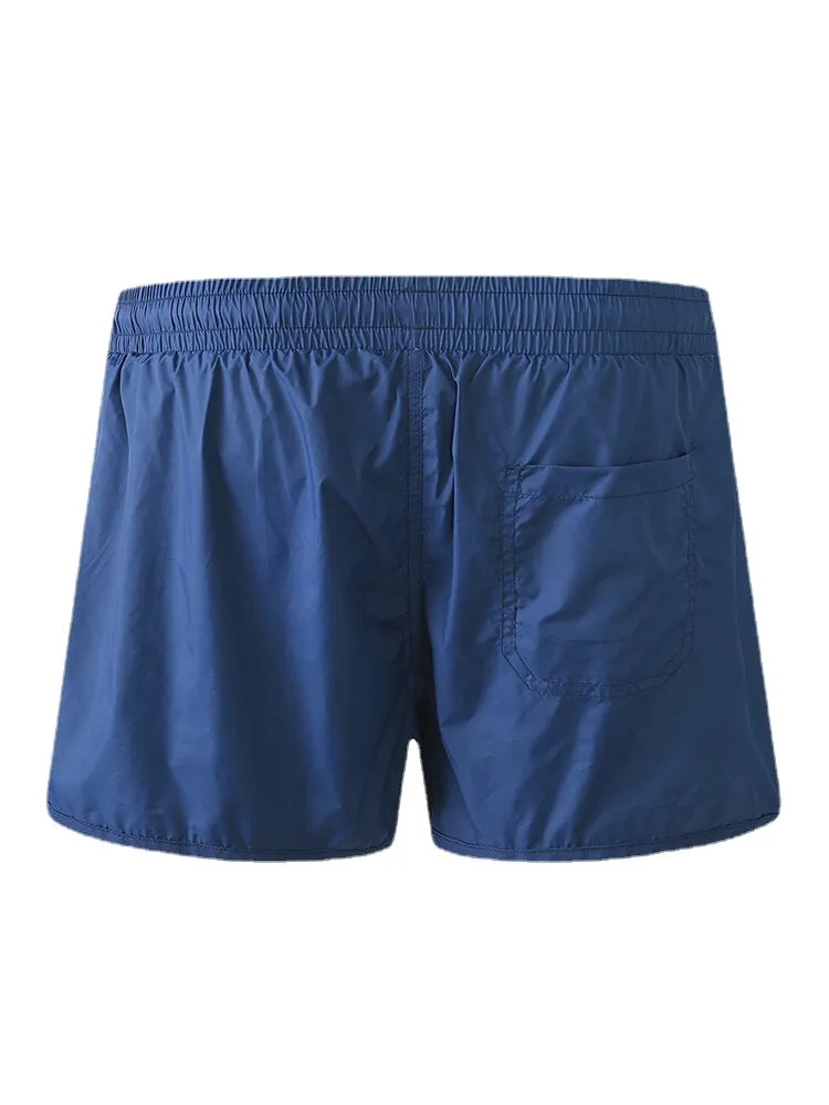 Men's Quick Dry Solid Color Beach Board Shorts with Compression Liner and Drawstring