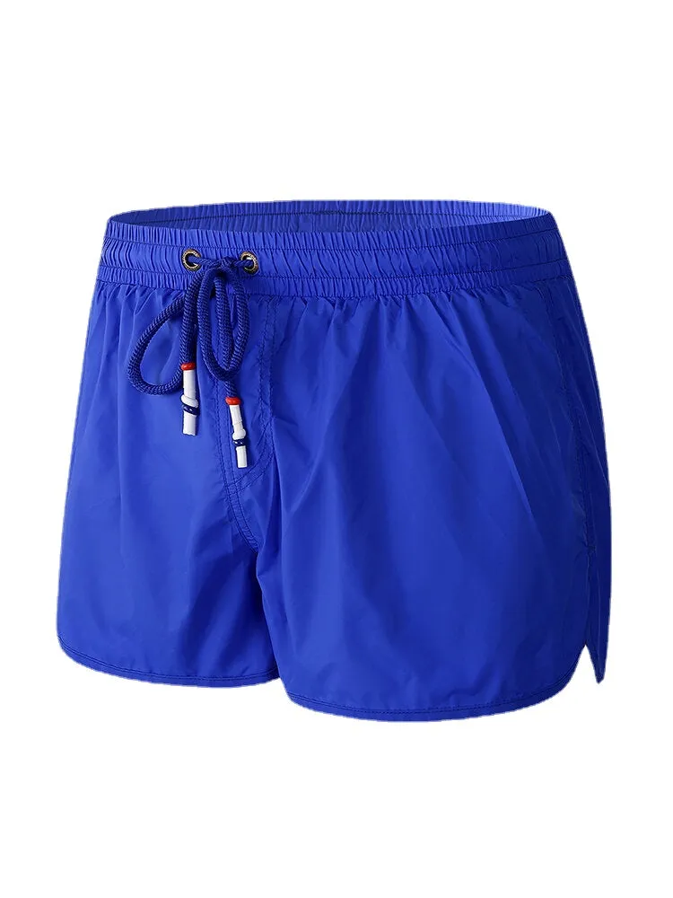 Men's Quick Dry Solid Color Beach Board Shorts with Compression Liner and Drawstring