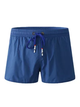 Men's Quick Dry Solid Color Beach Board Shorts with Compression Liner and Drawstring