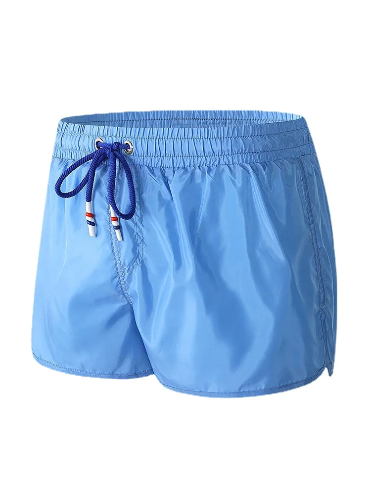 Men's Quick Dry Solid Color Beach Board Shorts with Compression Liner and Drawstring