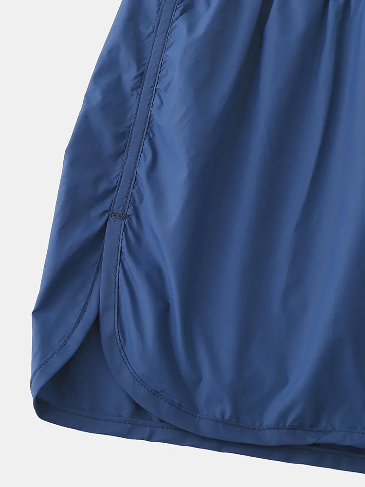 Men's Quick Dry Solid Color Beach Board Shorts with Compression Liner and Drawstring