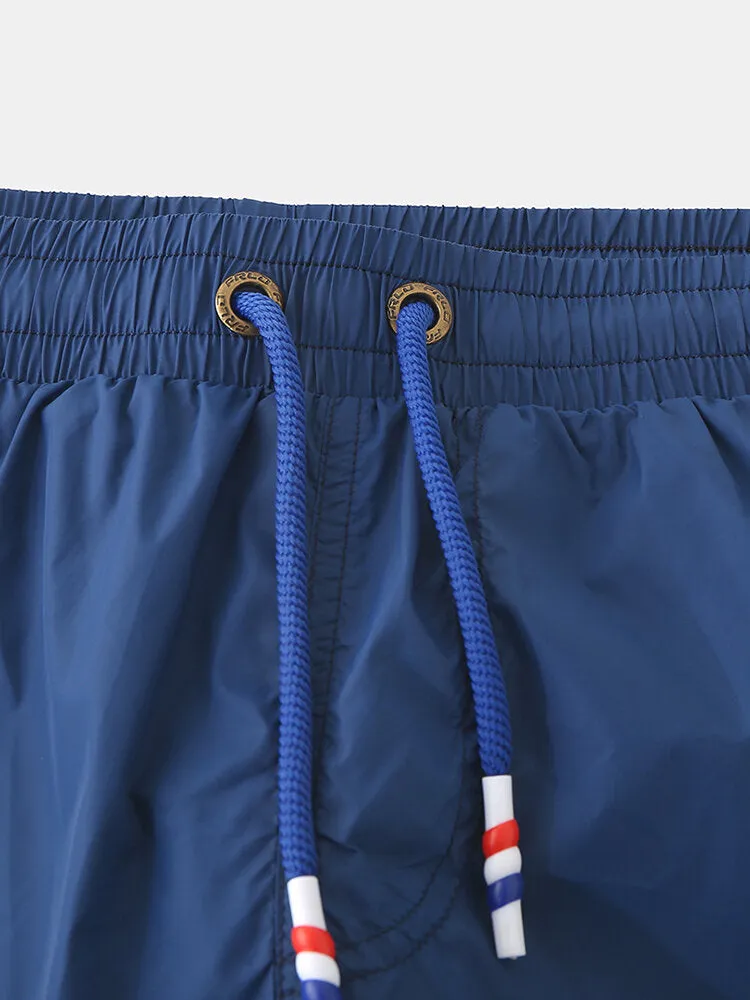 Men's Quick Dry Solid Color Beach Board Shorts with Compression Liner and Drawstring