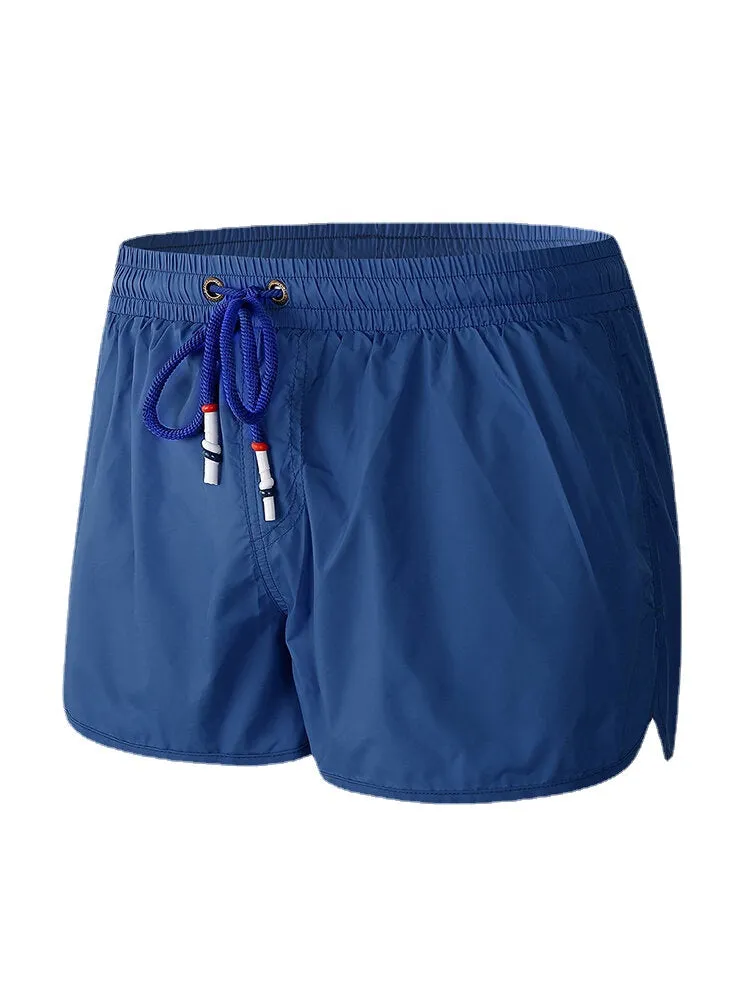 Men's Quick Dry Solid Color Beach Board Shorts with Compression Liner and Drawstring