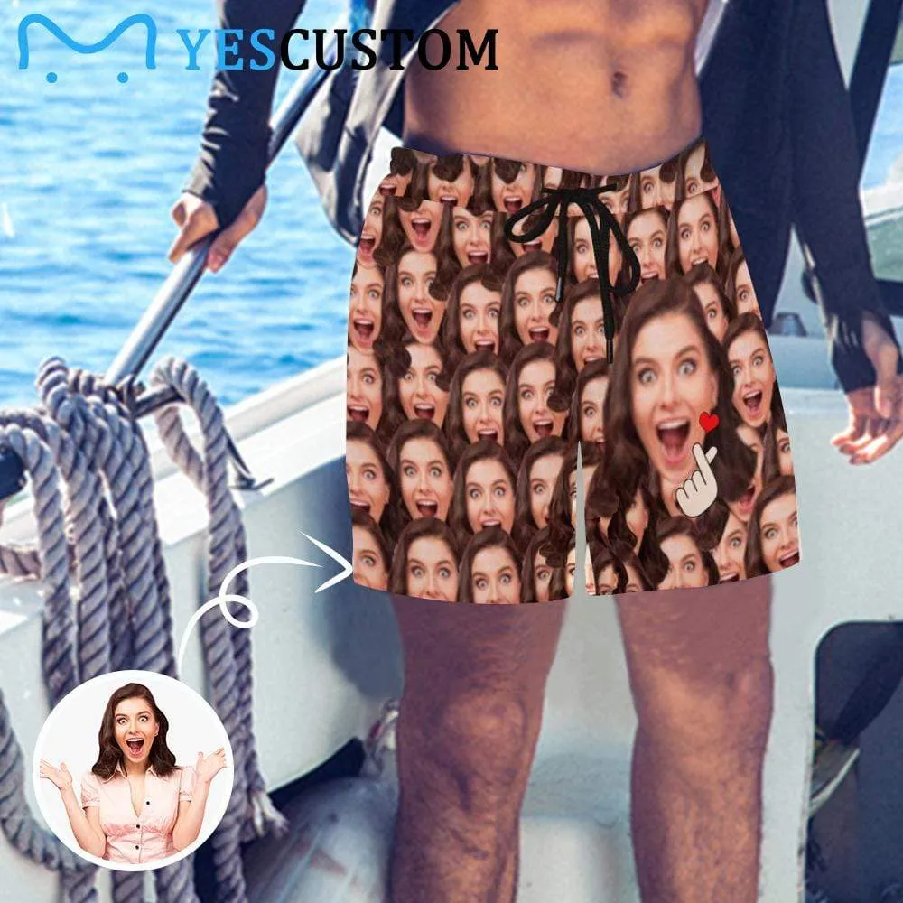 Men's Quick Dry Swim Shorts with Girlfriend's Seamless Face I Love My Girlfriend Swim Trunks for Him