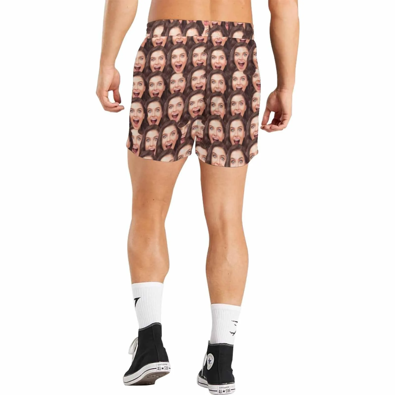 Men's Quick Dry Swim Shorts with Girlfriend's Seamless Face I Love My Girlfriend Swim Trunks for Him
