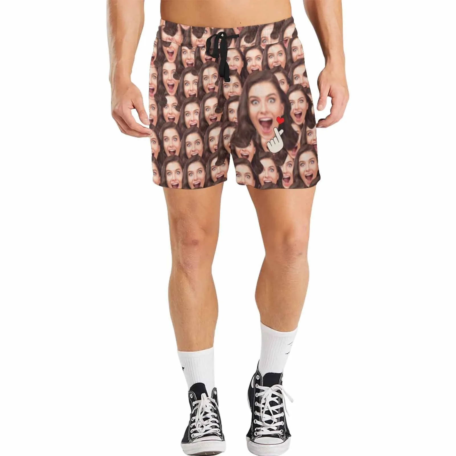 Men's Quick Dry Swim Shorts with Girlfriend's Seamless Face I Love My Girlfriend Swim Trunks for Him