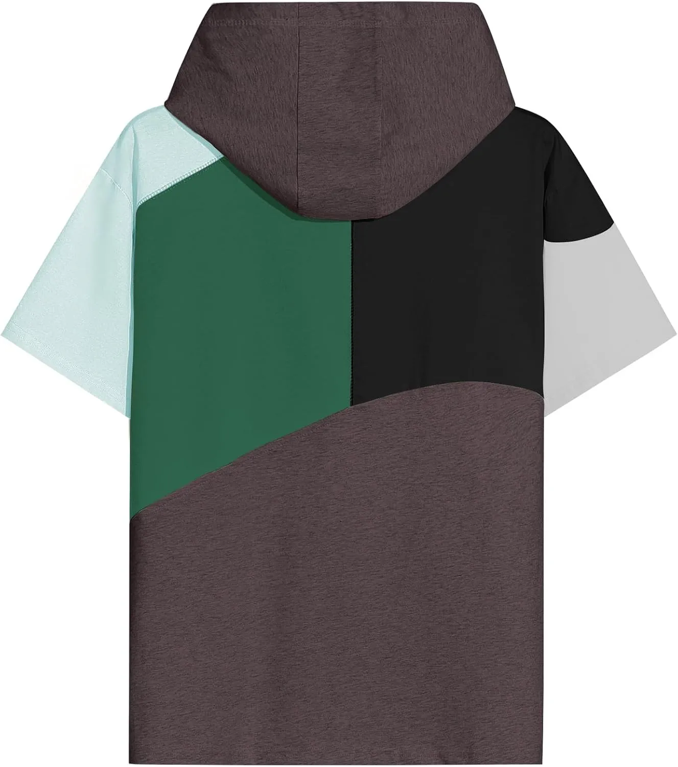 Mens Short Sleeve Hoodie Soft Cotton Color Block T-Shirt Sweatshirt Big Pocket Half Sleeve Summer Pullover