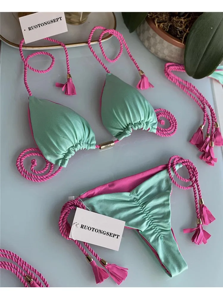 New Open-back Braided Triangle Bikini Swimwear