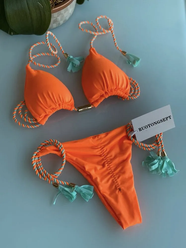 New Open-back Braided Triangle Bikini Swimwear