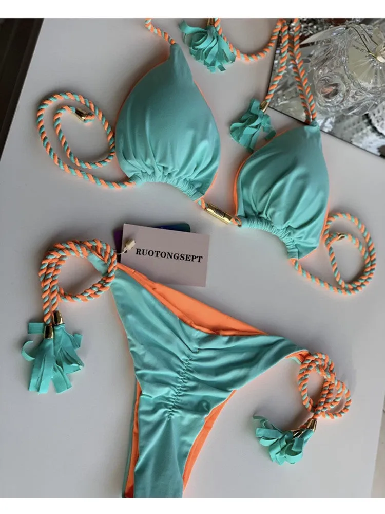 New Open-back Braided Triangle Bikini Swimwear