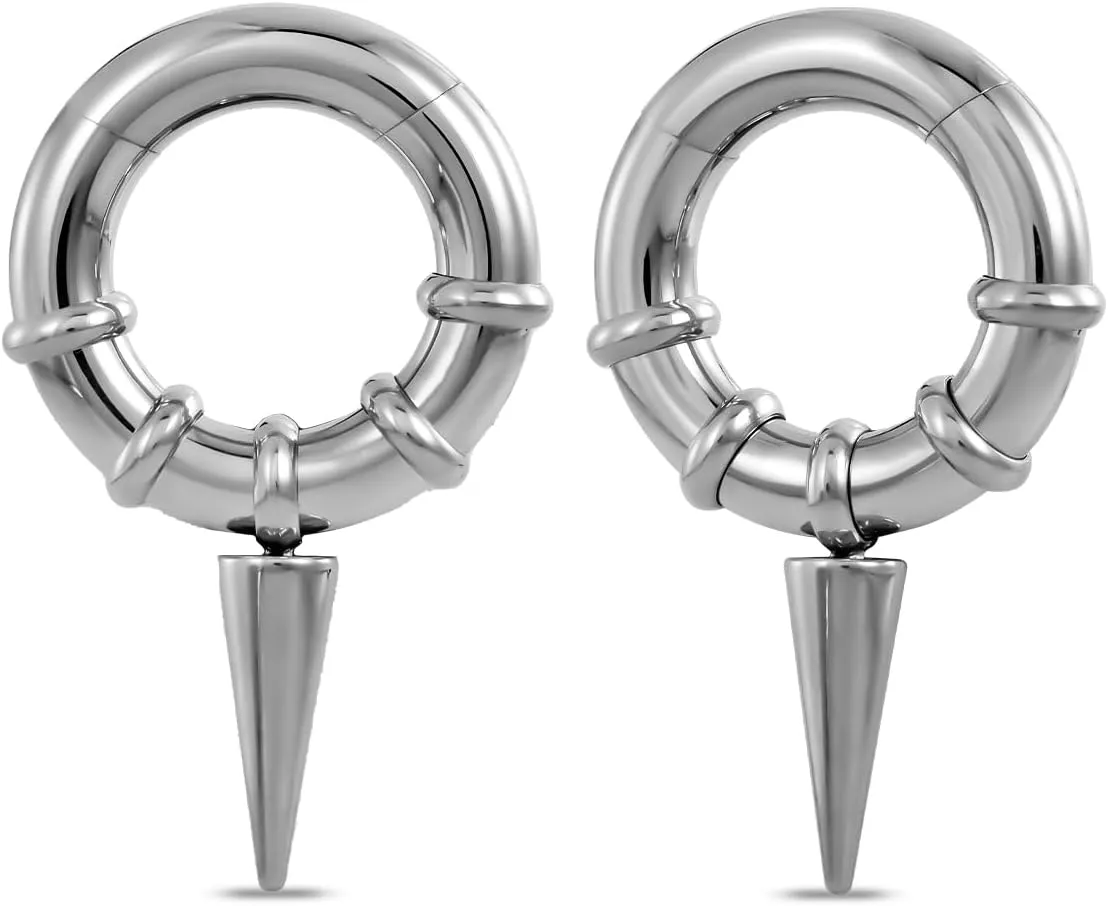 PONWAG 1 Pair Seamless Ear Weight Hoop Gauge Earrings For Stretched Ears Dangle Gauge Hanger 2g 0g 00g Plug Tunnels For Ear Women Body Piercing Jewelry