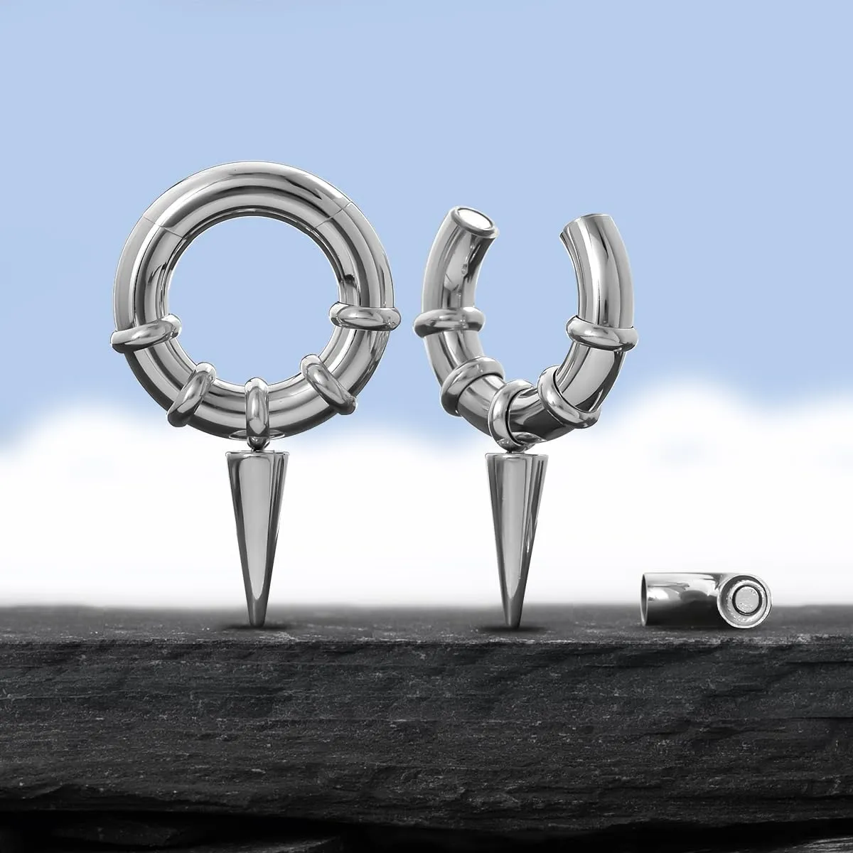PONWAG 1 Pair Seamless Ear Weight Hoop Gauge Earrings For Stretched Ears Dangle Gauge Hanger 2g 0g 00g Plug Tunnels For Ear Women Body Piercing Jewelry