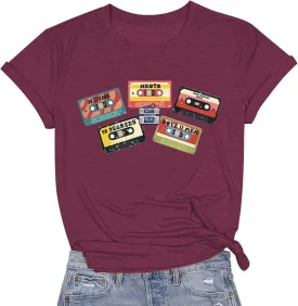Retro 80's T-Shirt for Women Vintage Neon 80's Shirt Rave Theme Party Tshirt Crew Neck Tee Tops