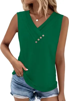 SAMPEEL Tank Top for Women Summer Button Down V Neck T Shirts Sleeveless Loose Fit Fashion Tops 2025