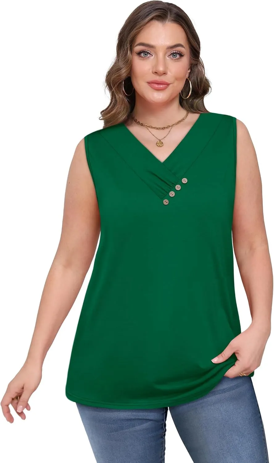 SAMPEEL Tank Top for Women Summer Button Down V Neck T Shirts Sleeveless Loose Fit Fashion Tops 2025