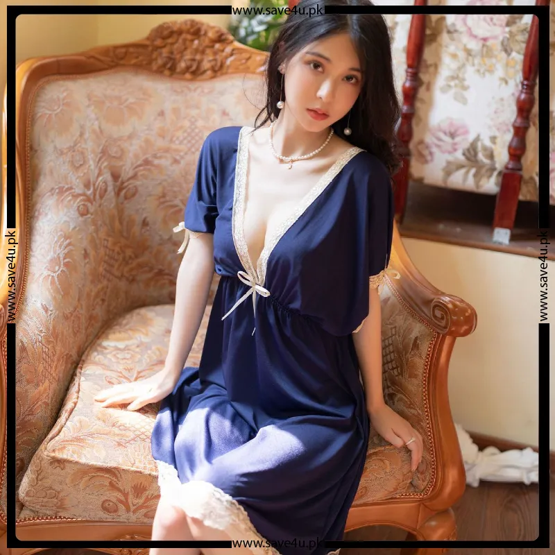 Satin Silky Lace Trim Wide Shoulder Nighty