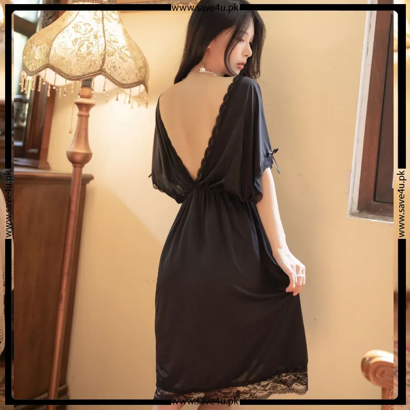 Satin Silky Lace Trim Wide Shoulder Nighty