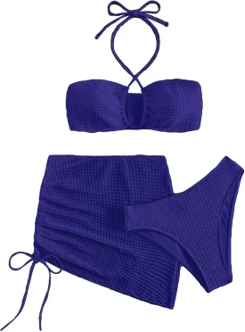 SHENHE Women's Summer 3 Piece High Waisted Bikini Set Swimsuit Bathing with Cover Up