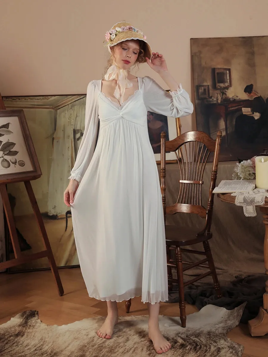 Slessic Romantic Double Layer Mesh Lace V-Neck Nightdress