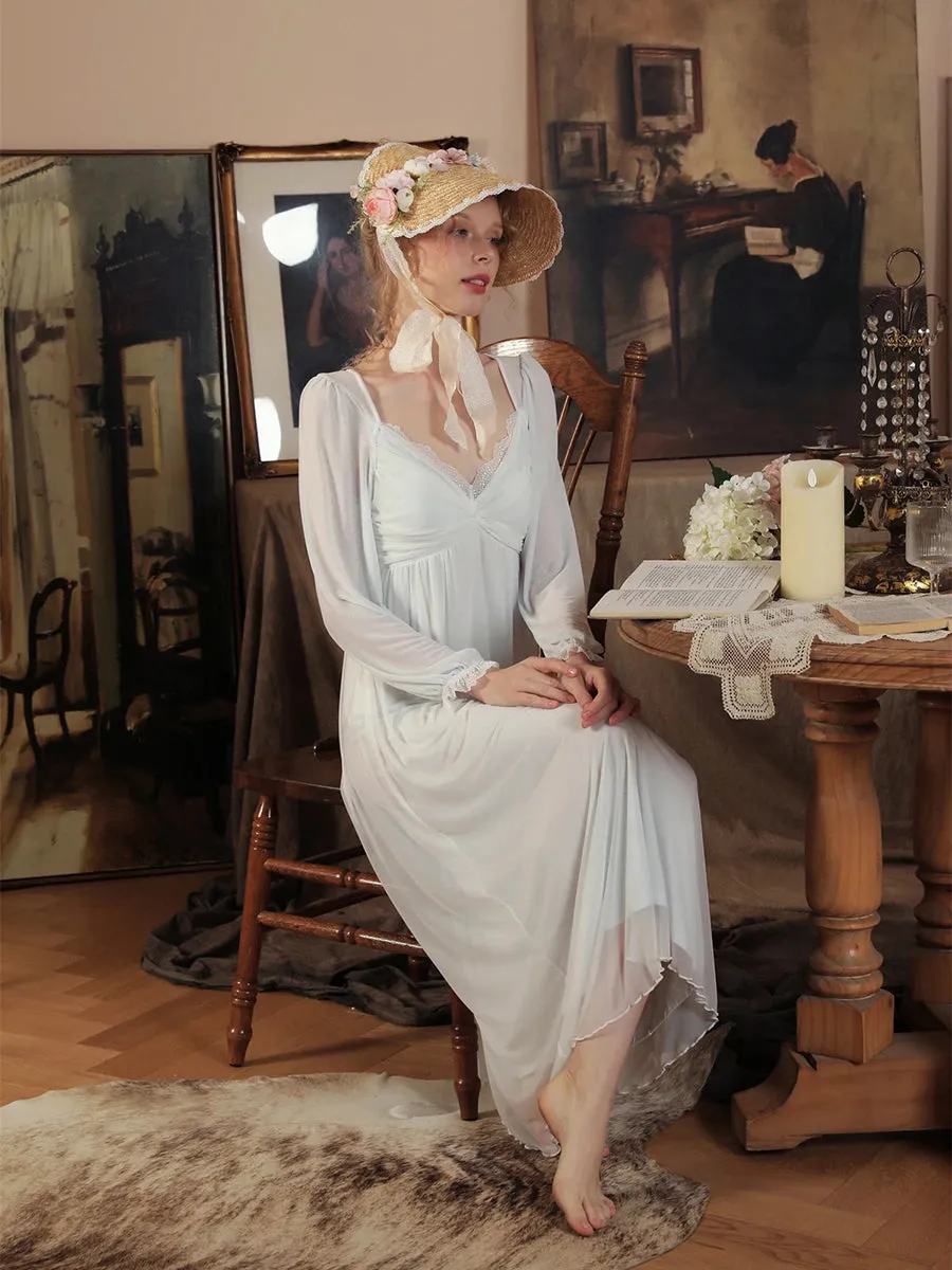 Slessic Romantic Double Layer Mesh Lace V-Neck Nightdress