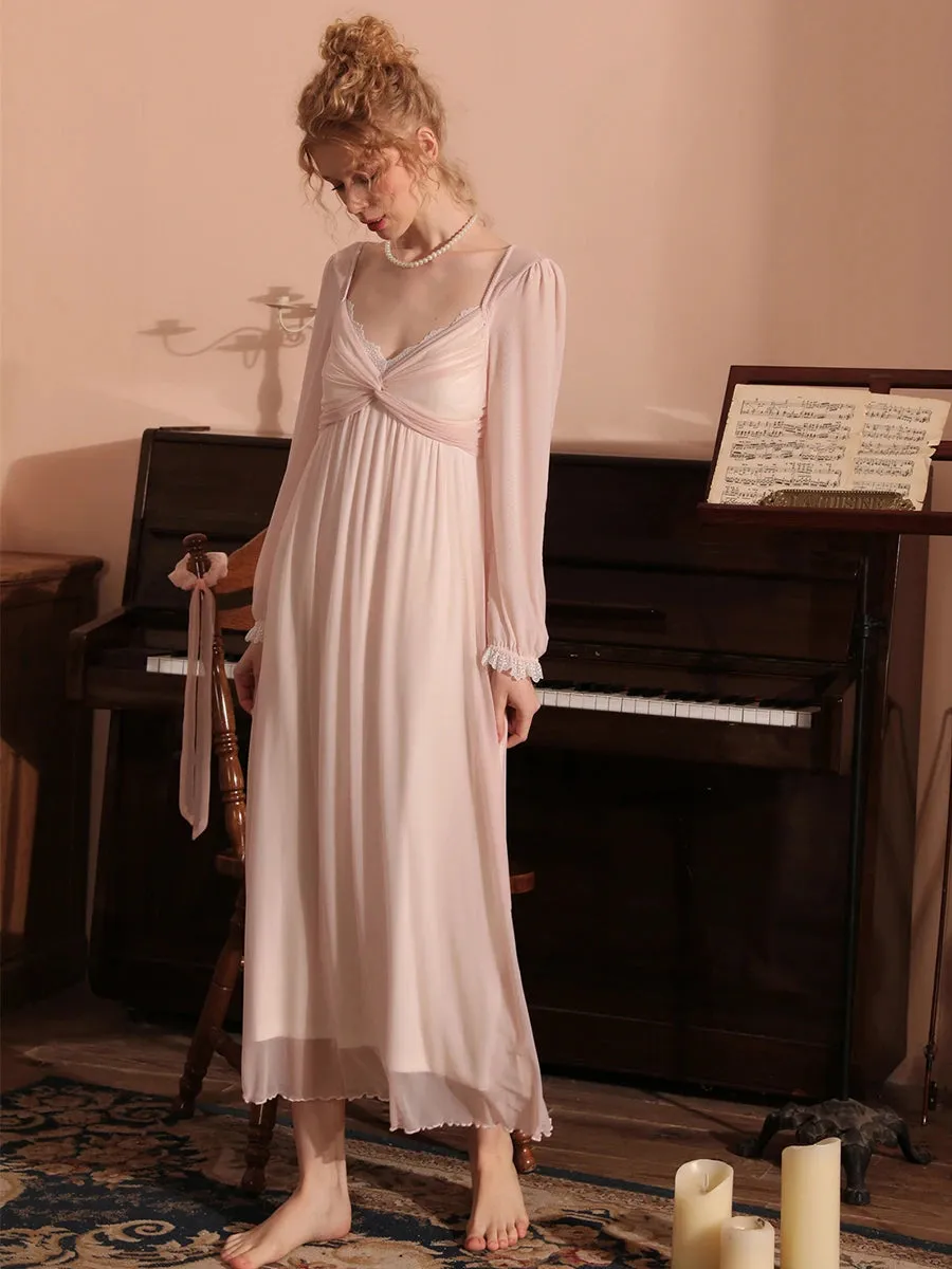 Slessic Romantic Double Layer Mesh Lace V-Neck Nightdress