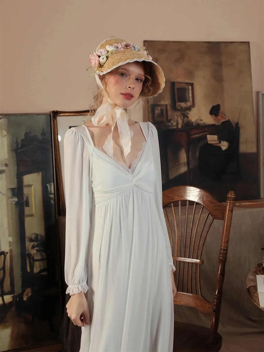 Slessic Romantic Double Layer Mesh Lace V-Neck Nightdress