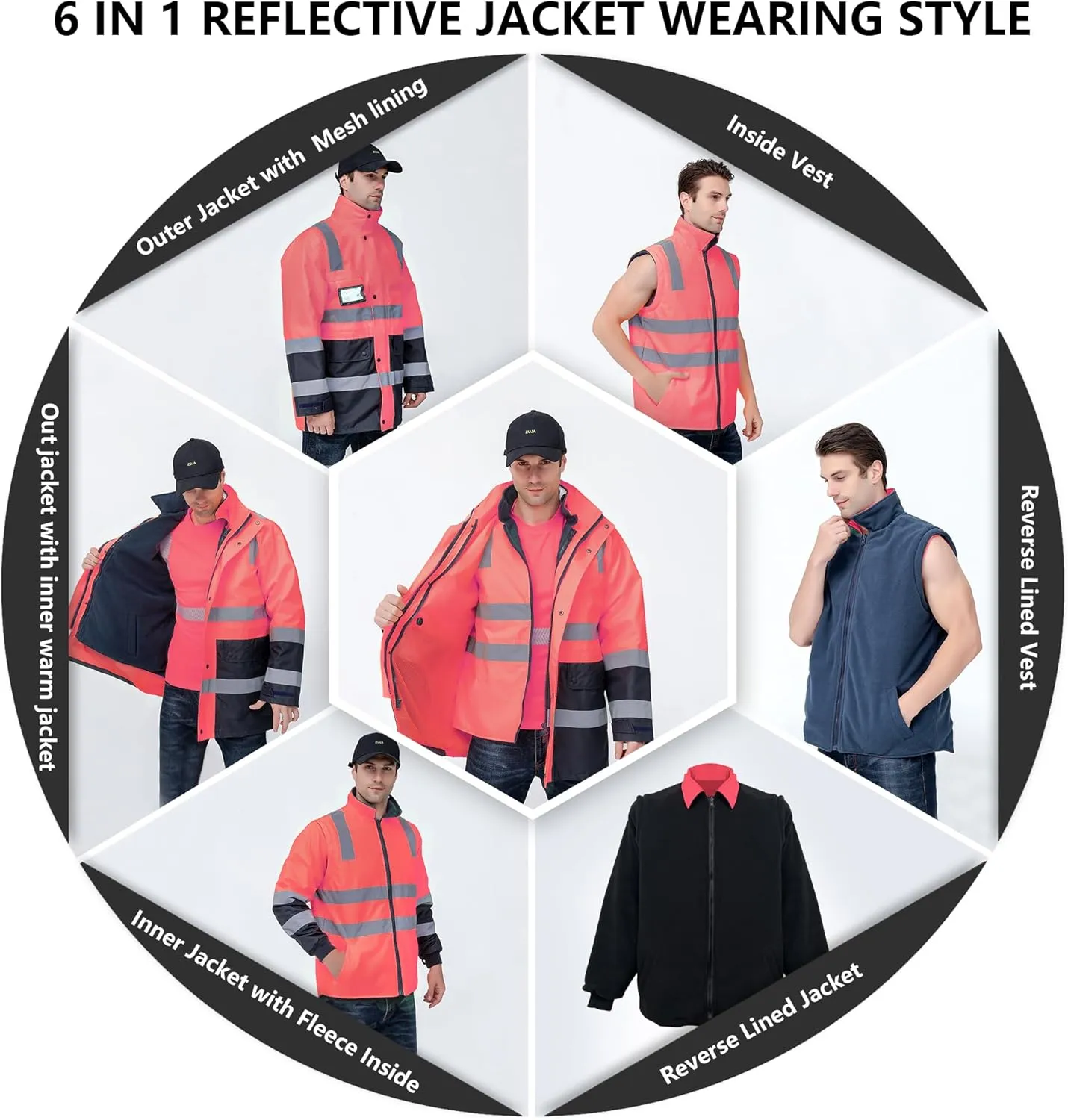 SMASYS Safety High Visibility Oxford Double Thick Reflective Jacket, ANSI Class 3, Construction Protective Work Wear