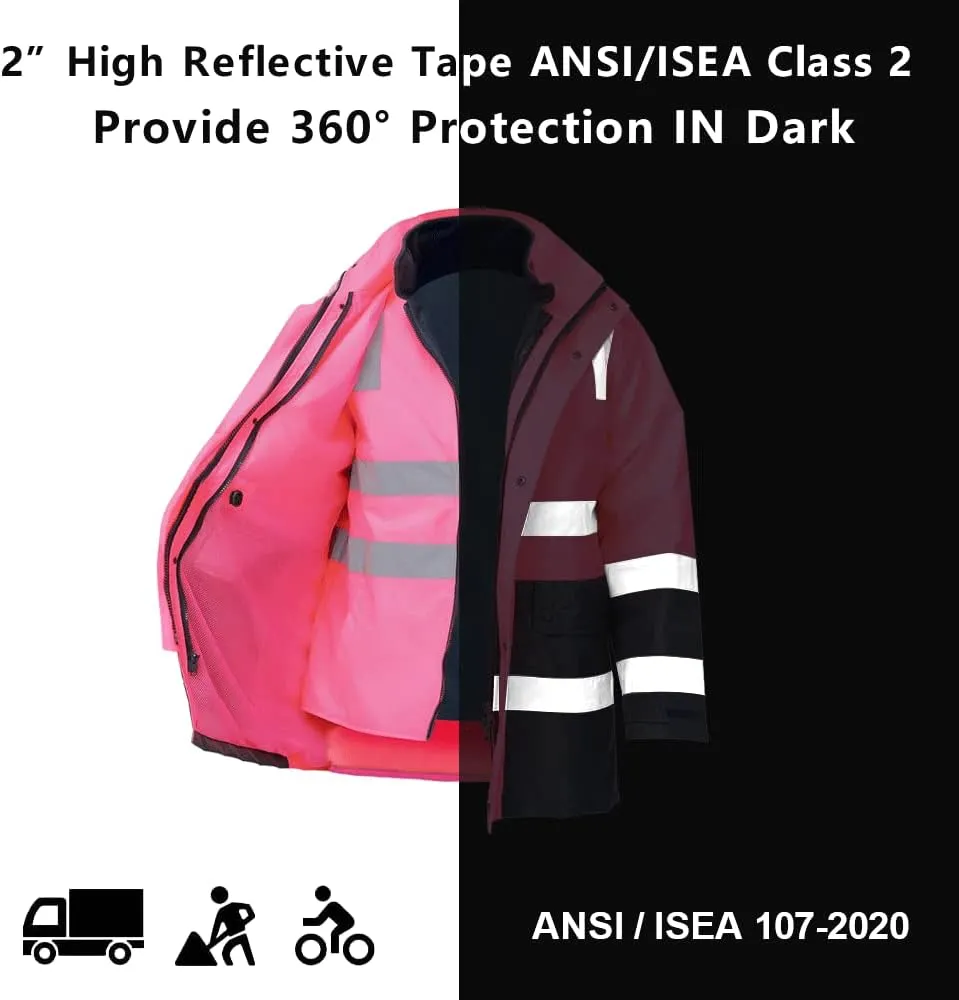 SMASYS Safety High Visibility Oxford Double Thick Reflective Jacket, ANSI Class 3, Construction Protective Work Wear