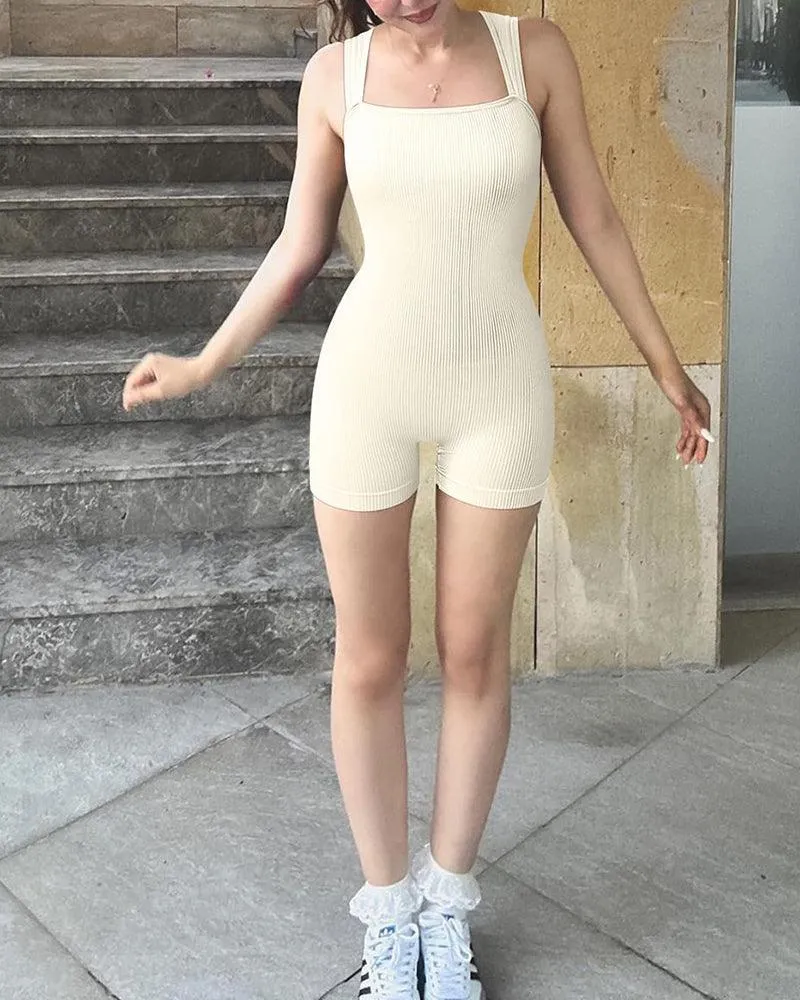 Square Neck Sleeveless Exercise Rompers
