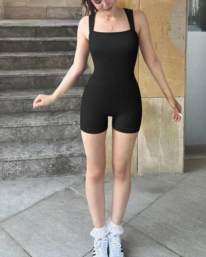 Square Neck Sleeveless Exercise Rompers
