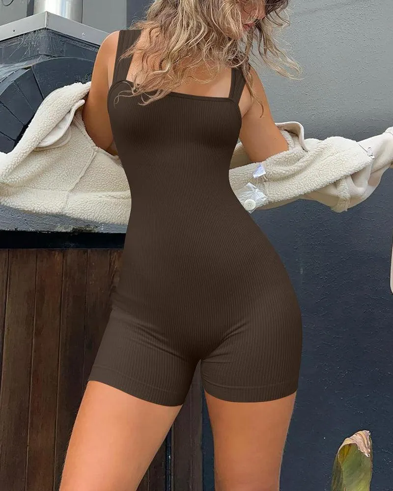 Square Neck Sleeveless Exercise Rompers