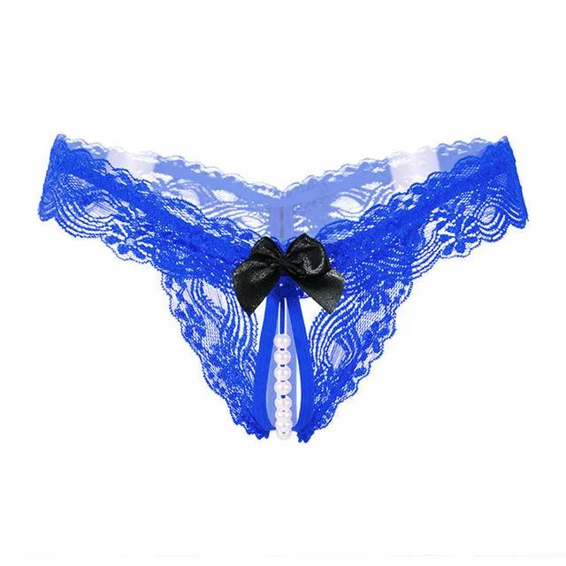 T-BOO Women Thongs And G Strings With Pearls Tangas Women Sexy Panties Sexy Underwear Lace Bow Briefs Erotic Transparent Panties